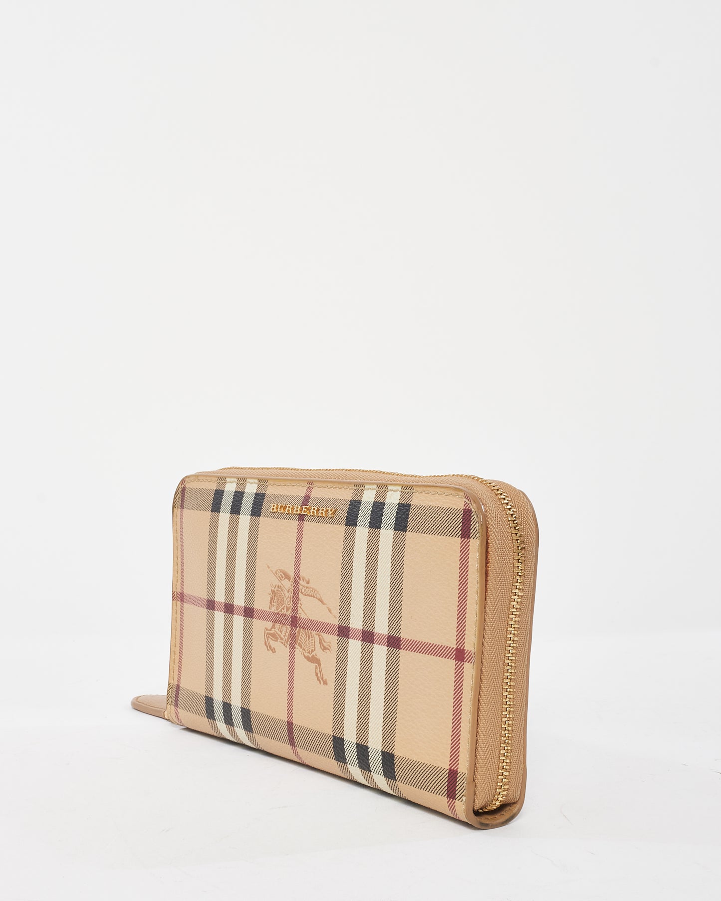 Burberry Beige Haymarket Check Leather Long Zip Around Wallet