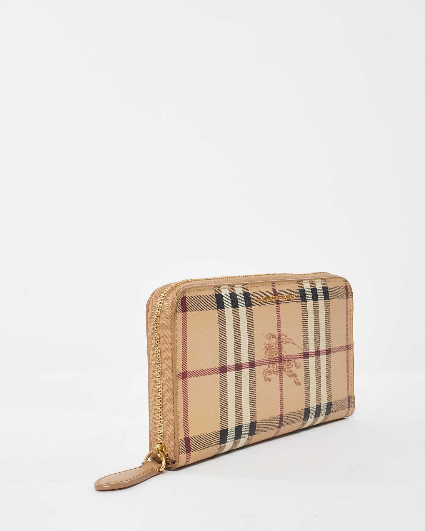 Burberry Beige Haymarket Check Leather Long Zip Around Wallet