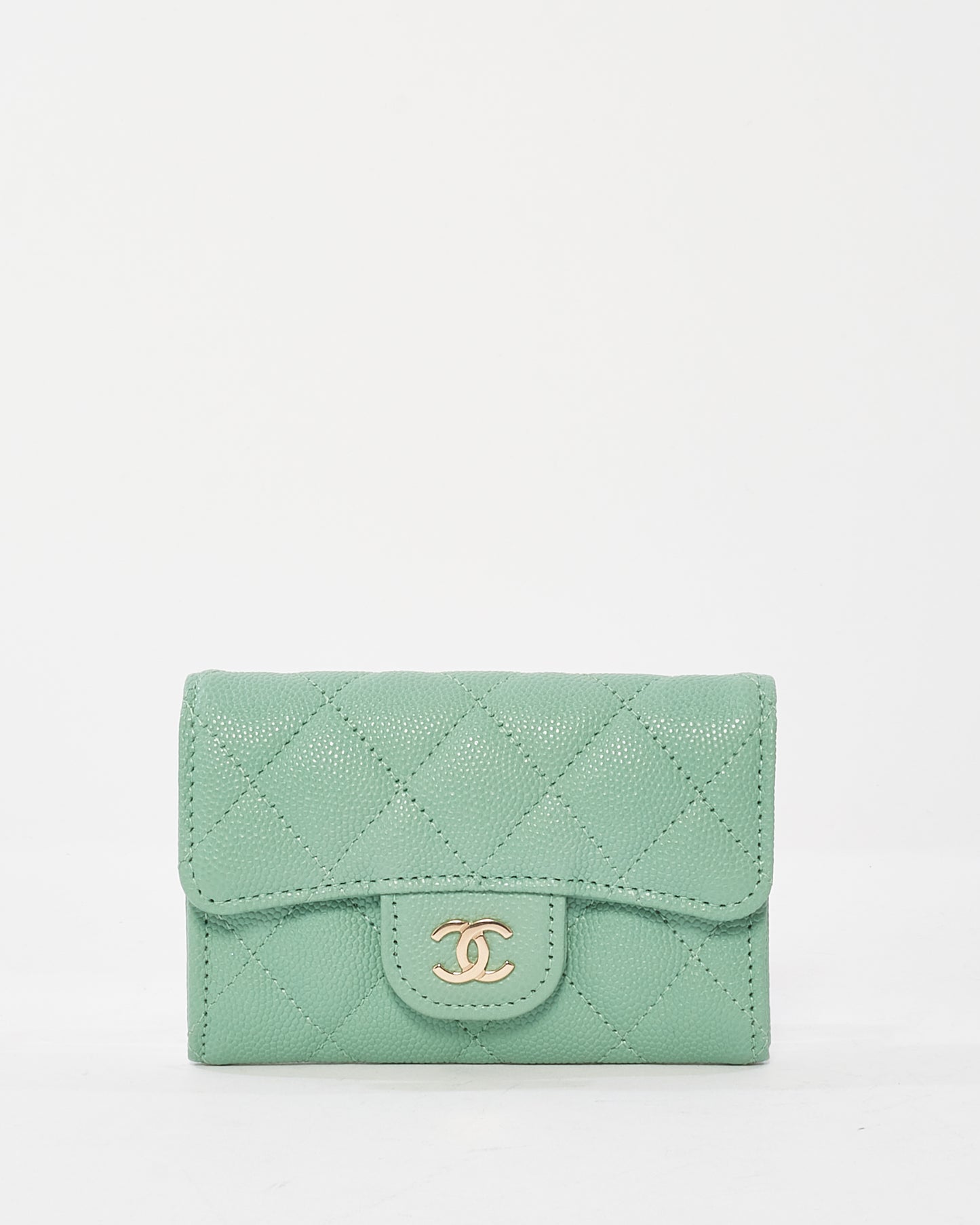 Chanel Mint Green Caviar Leather Flap Card Case