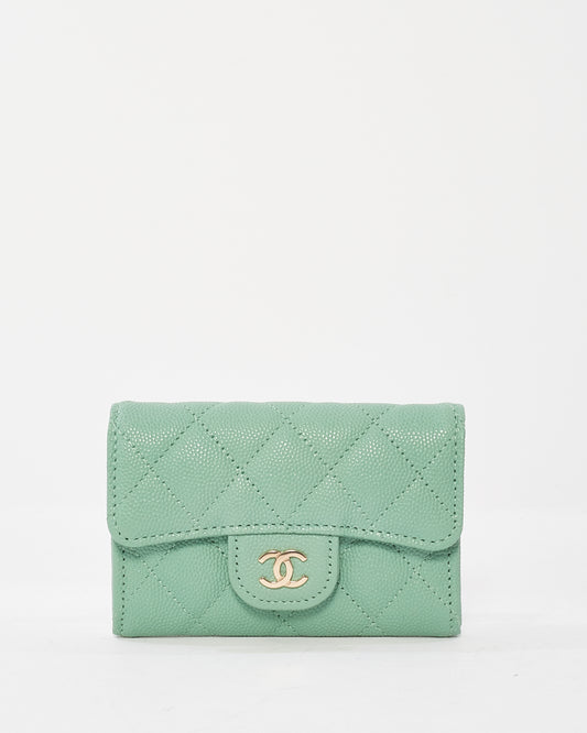 Chanel Mint Green Caviar Leather Flap Card Case