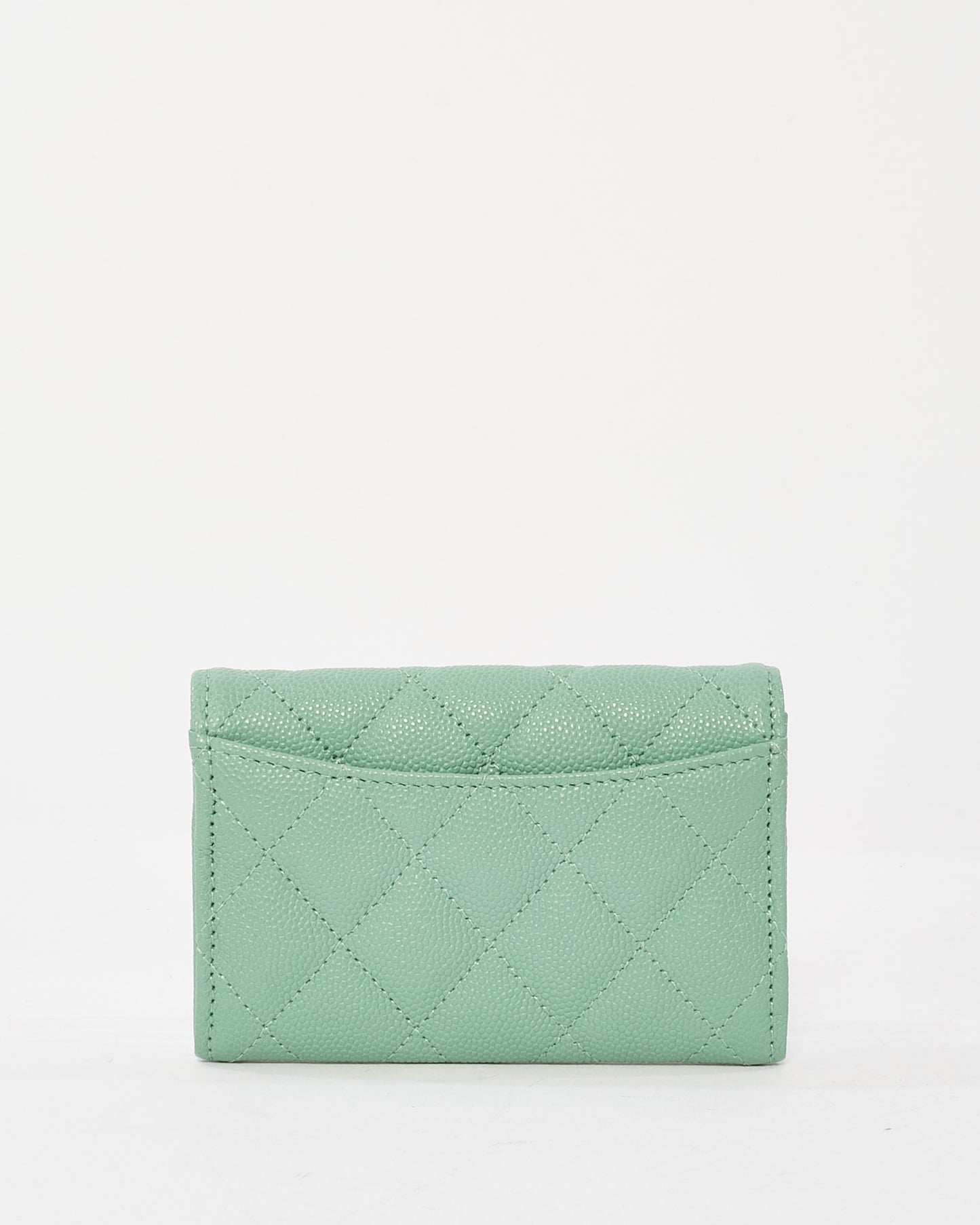 Chanel Mint Green Caviar Leather Flap Card Case