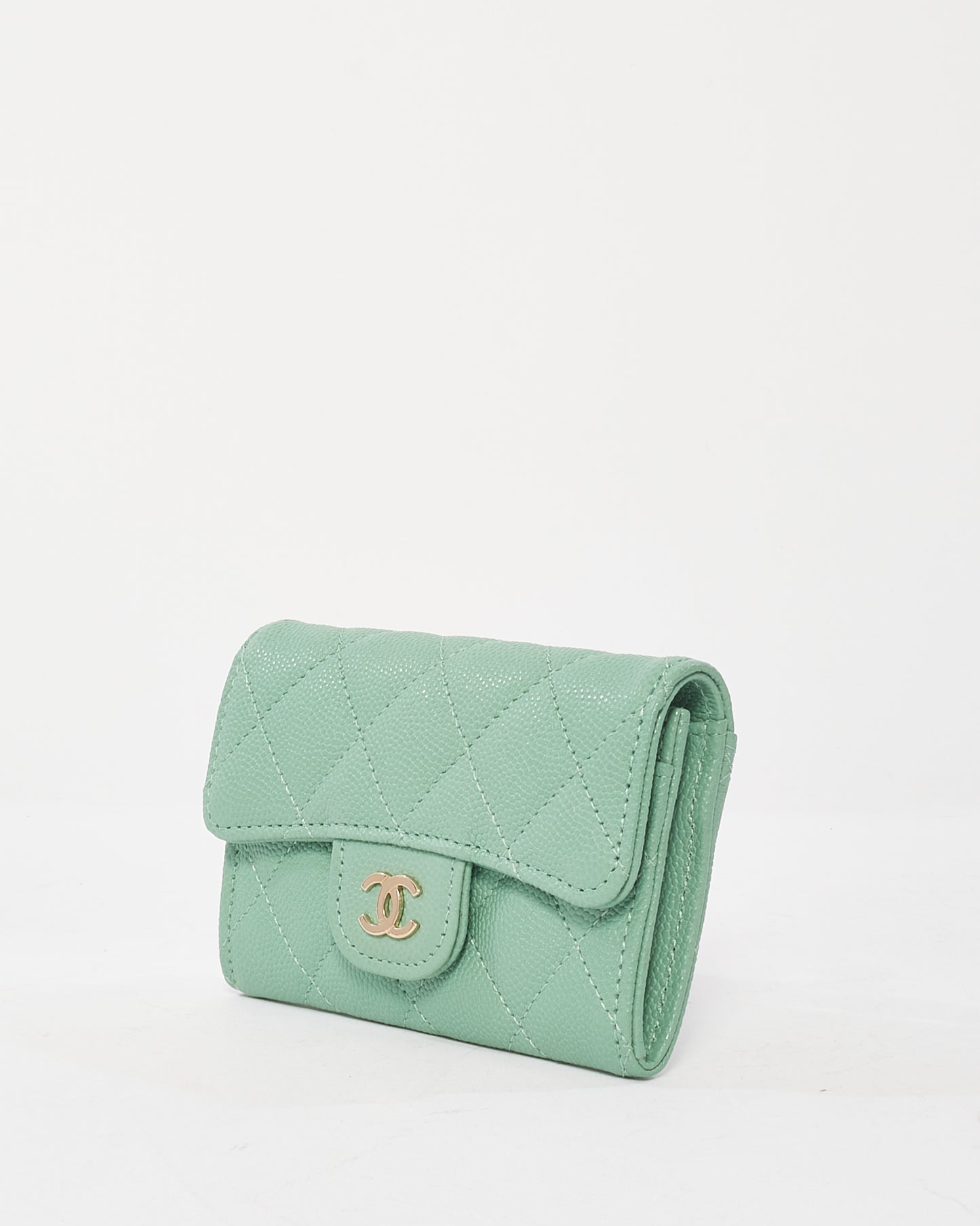 Chanel Mint Green Caviar Leather Flap Card Case