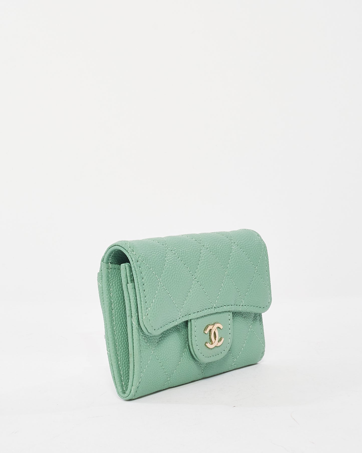 Chanel Mint Green Caviar Leather Flap Card Case