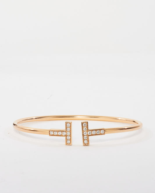 Tiffany 
Co. 18K Rose Gold Tiffany T Wire Bracelet With Diamonds