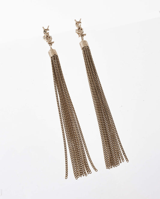 Saint Laurent Silver Tassel Chain Logo Loulou Earrings