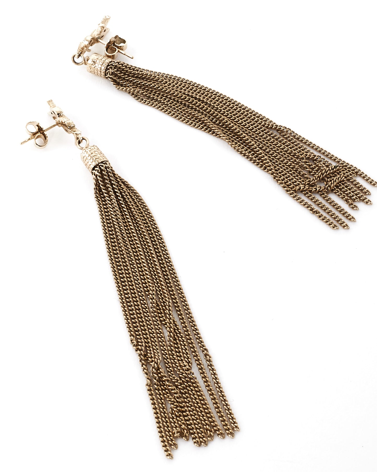 Saint Laurent Silver Tassel Chain Logo Loulou Earrings