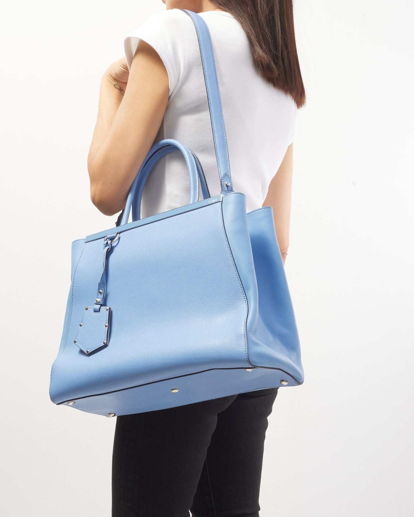 Fendi Blue Leather Medium 2Jours Tote Bag