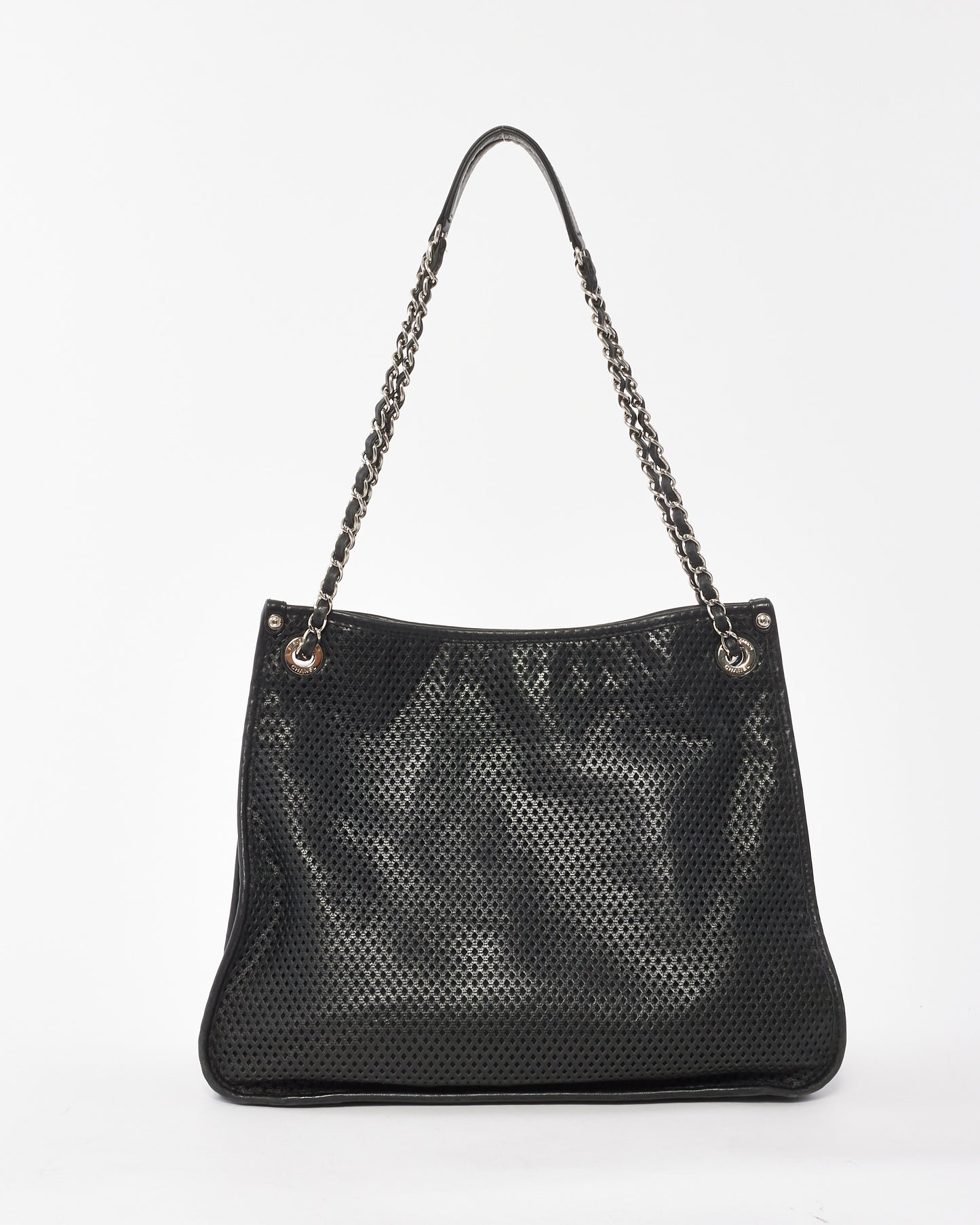 Chanel Black Perforated Leather CC Logo Tote Bag