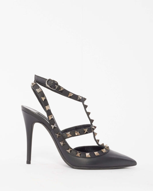 Valentino Black Leather "Noir" Ankle Strap Rockstud Pumps - 36