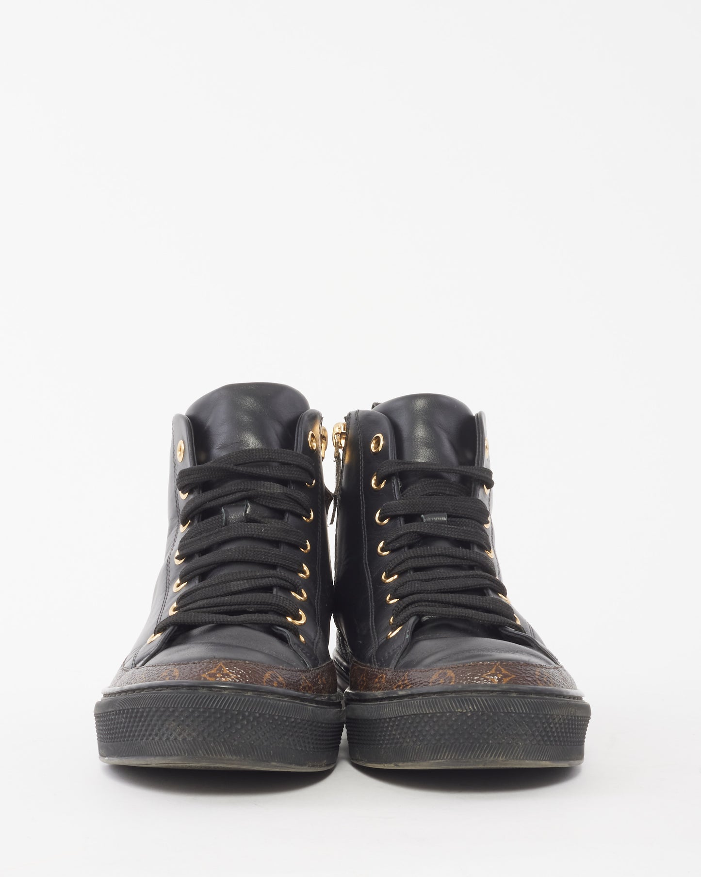 Louis Vuitton Black Leather 
Monogram High Top Stellar Sneakers - 37.5