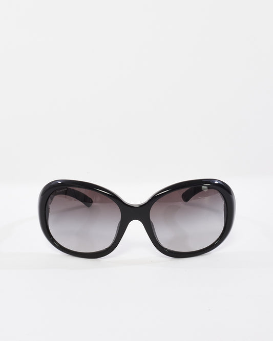 Prada Black 
Silver Swivel Arm Oval Frame Sunglasses SPR 08L