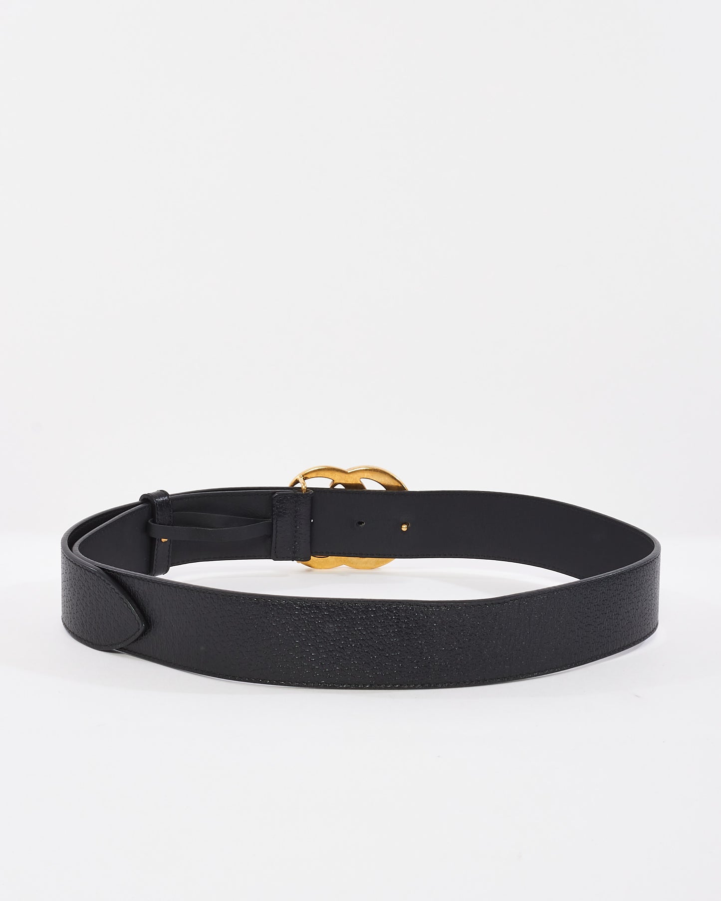 Gucci Black Grained Leather Brushed Gold Double GG Marmont Belt - 85/34