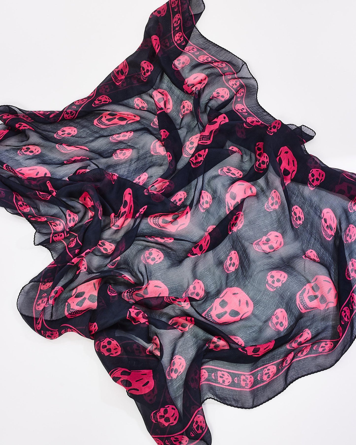 Alexander McQueen Black 
Pink Skull Chiffon Scarf