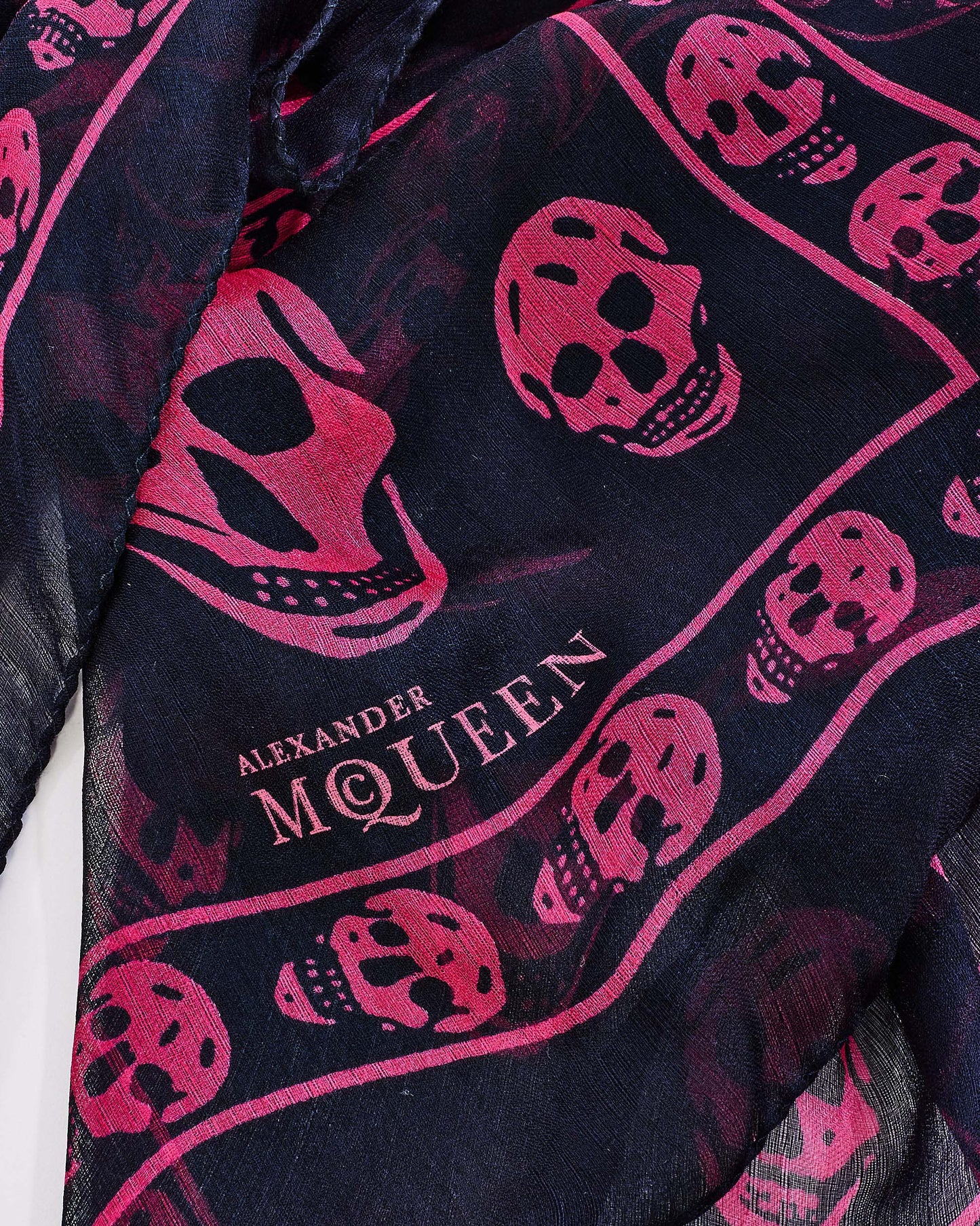 Alexander McQueen Black 
Pink Skull Chiffon Scarf