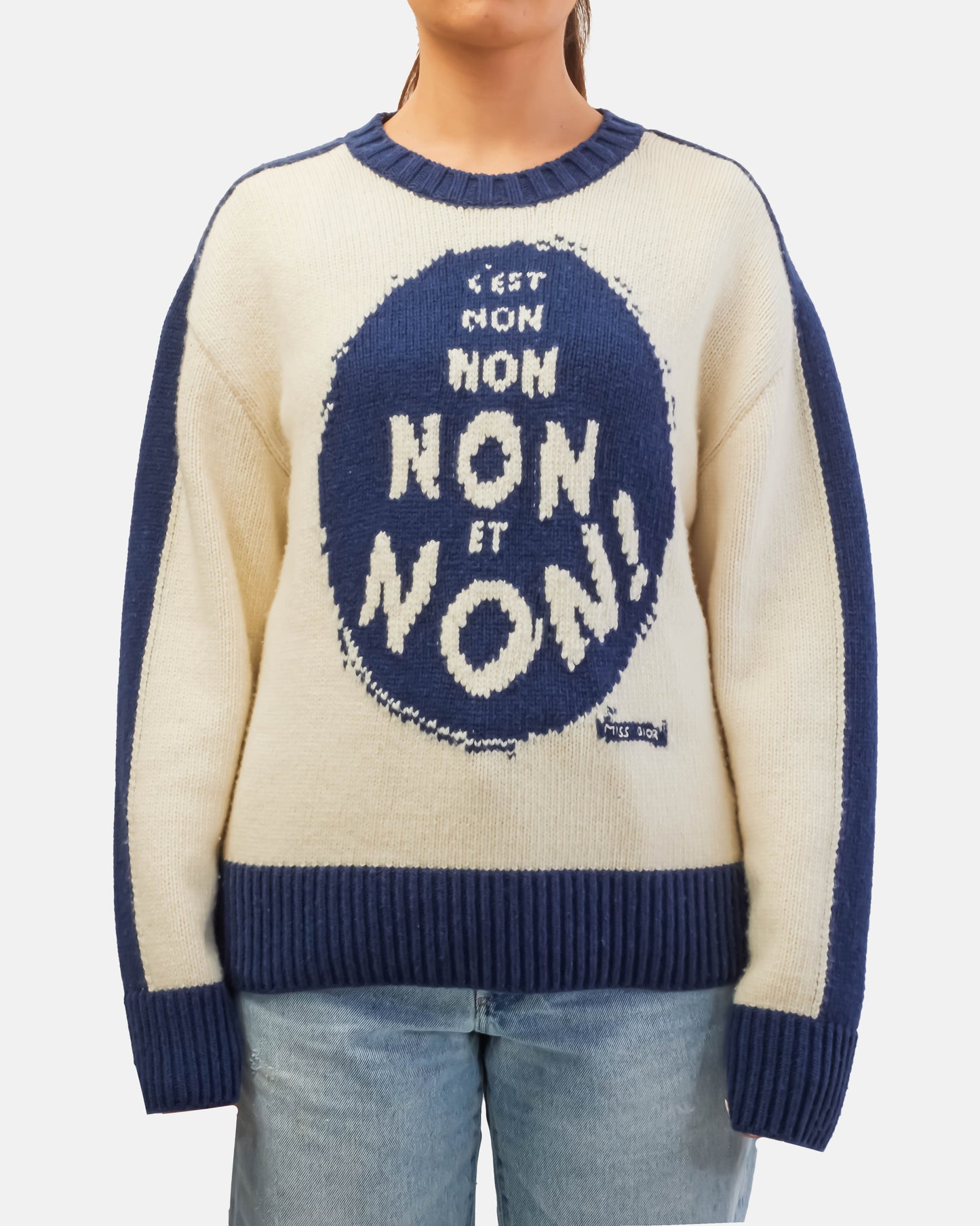 Dior Blue 
White C
est Non Wool 
Cashmere Knit Sweater - 40