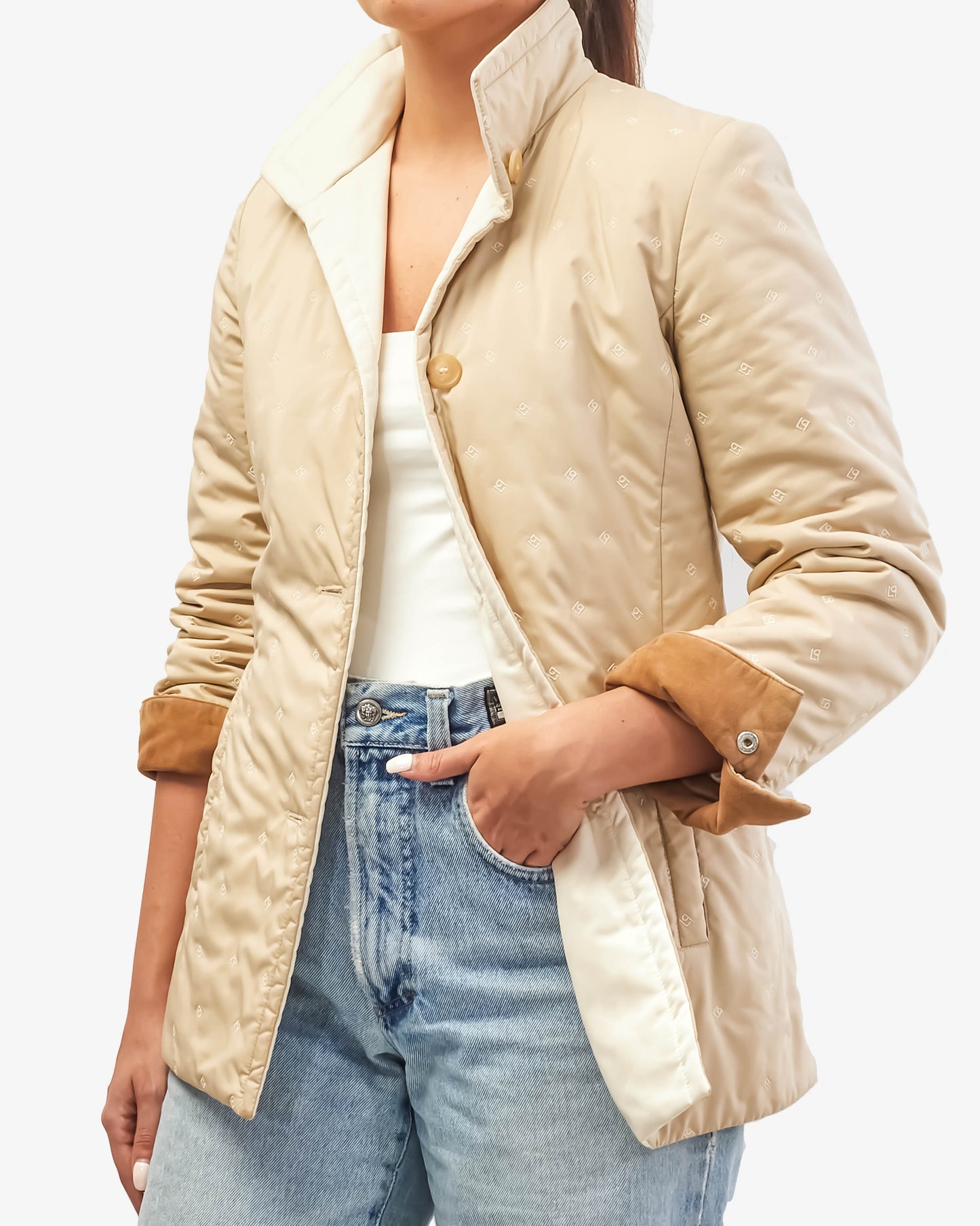 Loro Piana Beige Logo Nylon Jacket - 38