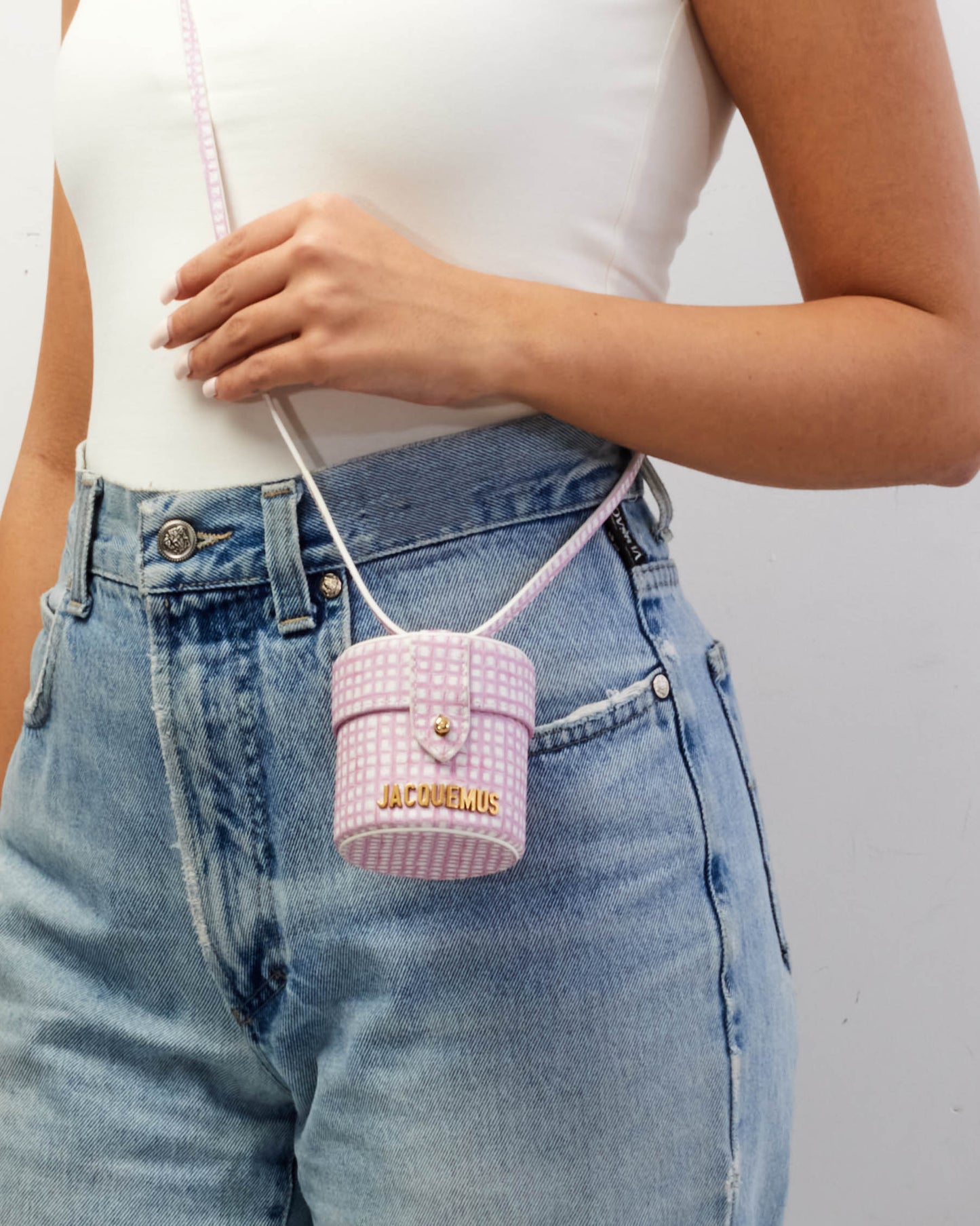 Jacquemus Pink Gingham Canvas Micro "Le Vanity" Bag