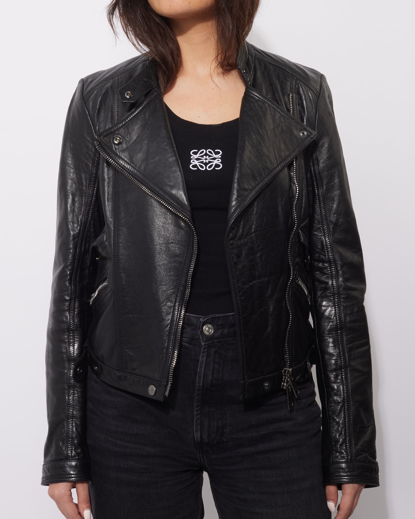 Burberry Black Vintage Leather Moto Jacket - 8