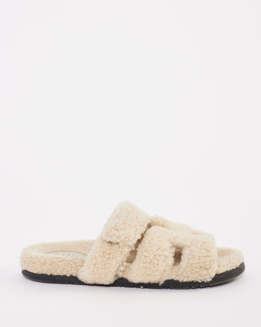 Hermès Ecru Shearling Chypre Sandals - 41