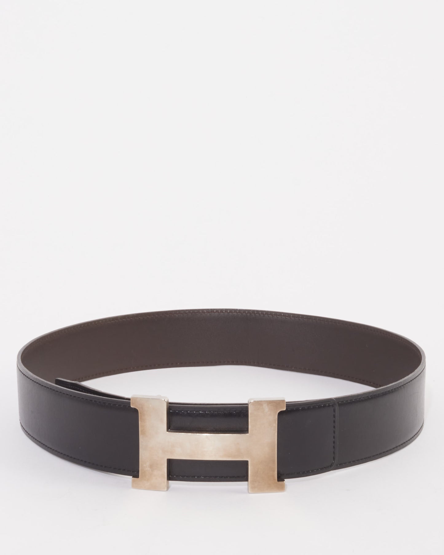 Hermès Black 
Dark Brown Reversible SHW Constance Belt - 80