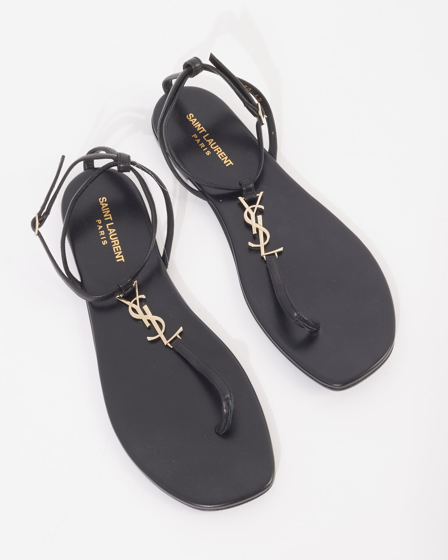 Saint Laurent Black Leather SHW Logo Cassandra Sandals - 42