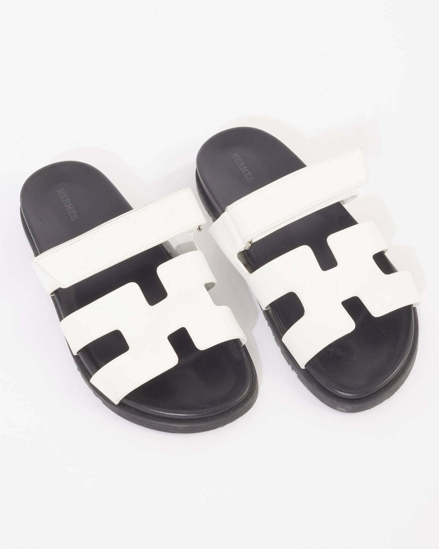 Hermès White Leather Chypre Sandals - 40.5