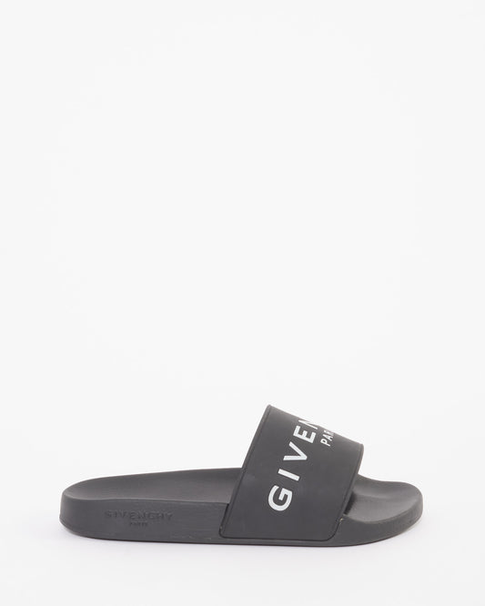 Givenchy Black Rubber Logo Pool Slides - 37