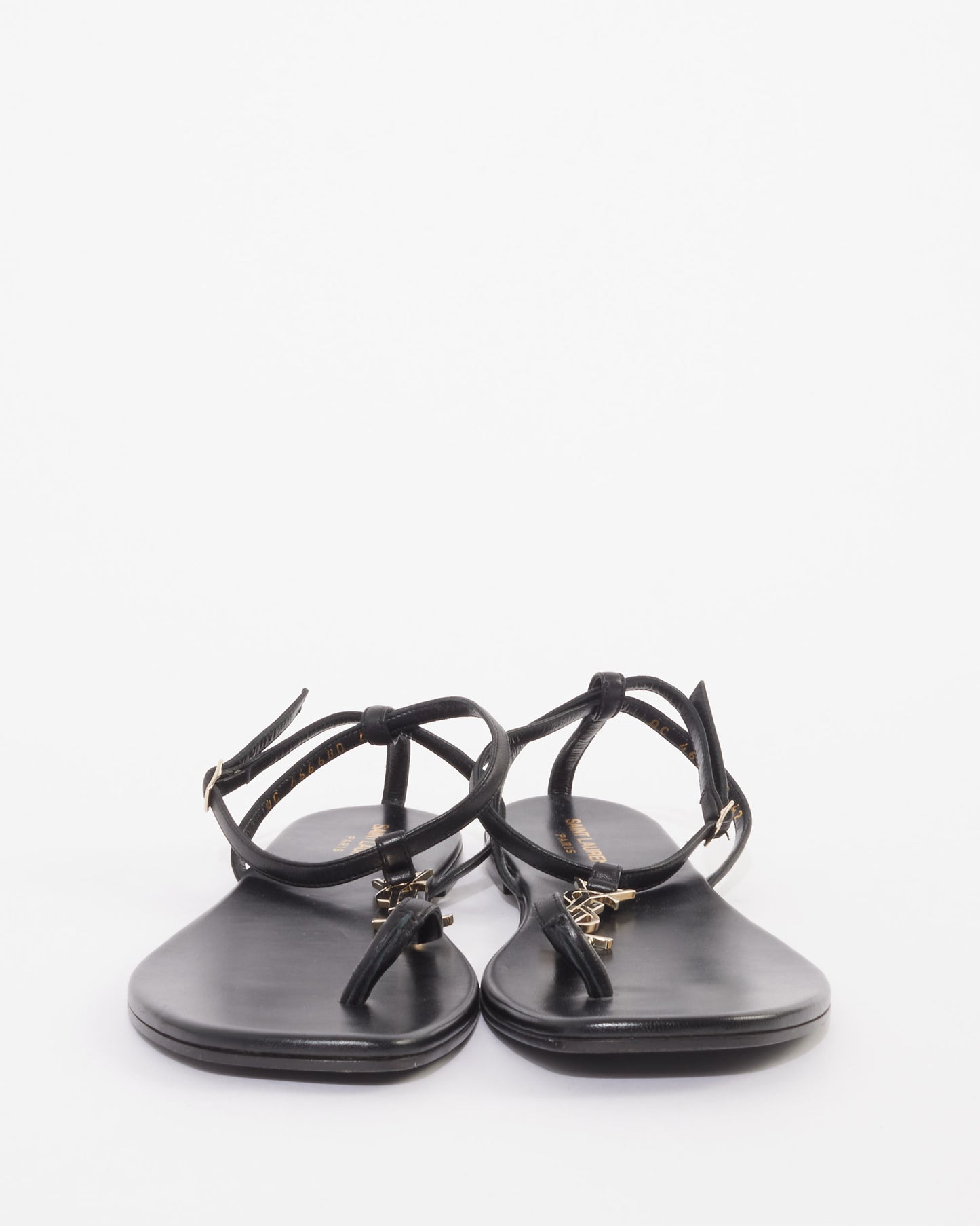 Saint Laurent Black Leather SHW Logo Cassandra Sandals - 42