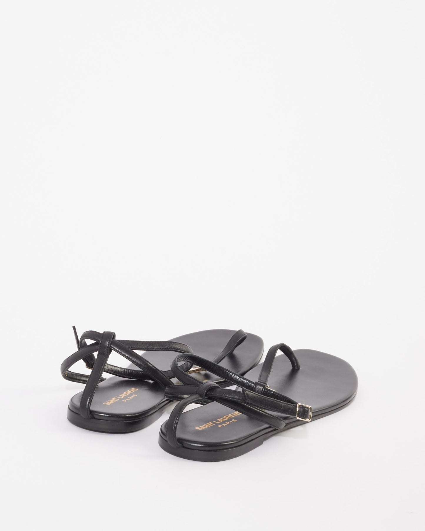 Saint Laurent Black Leather SHW Logo Cassandra Sandals - 42