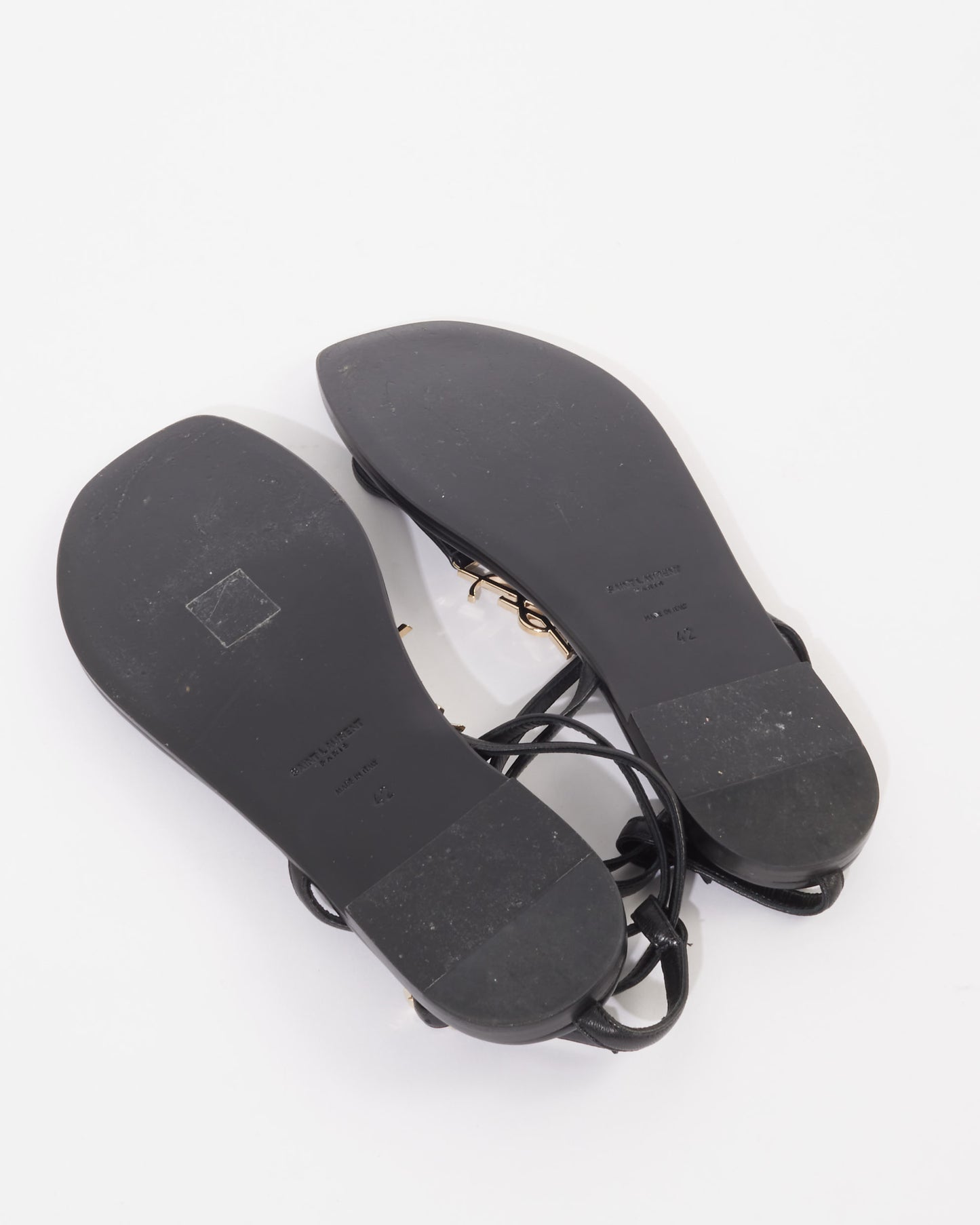 Saint Laurent Black Leather SHW Logo Cassandra Sandals - 42