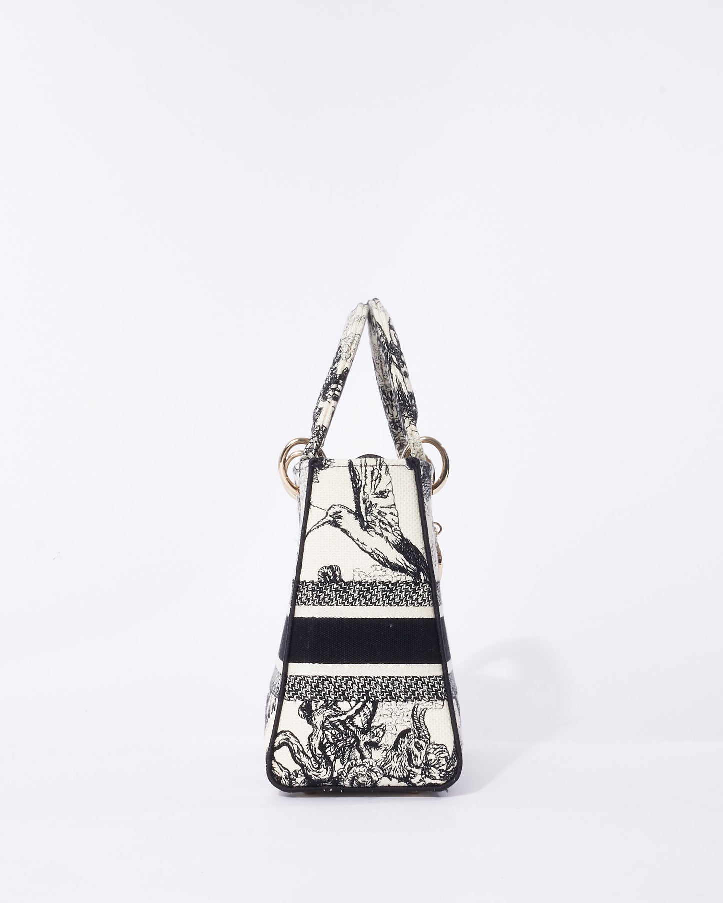 Dior Cream 
Black Toile De Jouy Zodiac Embroidery Canvas Medium Lady D-Lite Bag