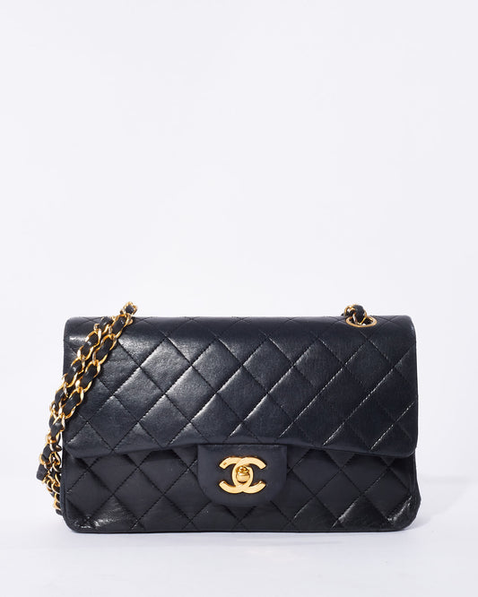 Chanel Vintage Black Lambskin Small Classic Double Flap Bag GHW