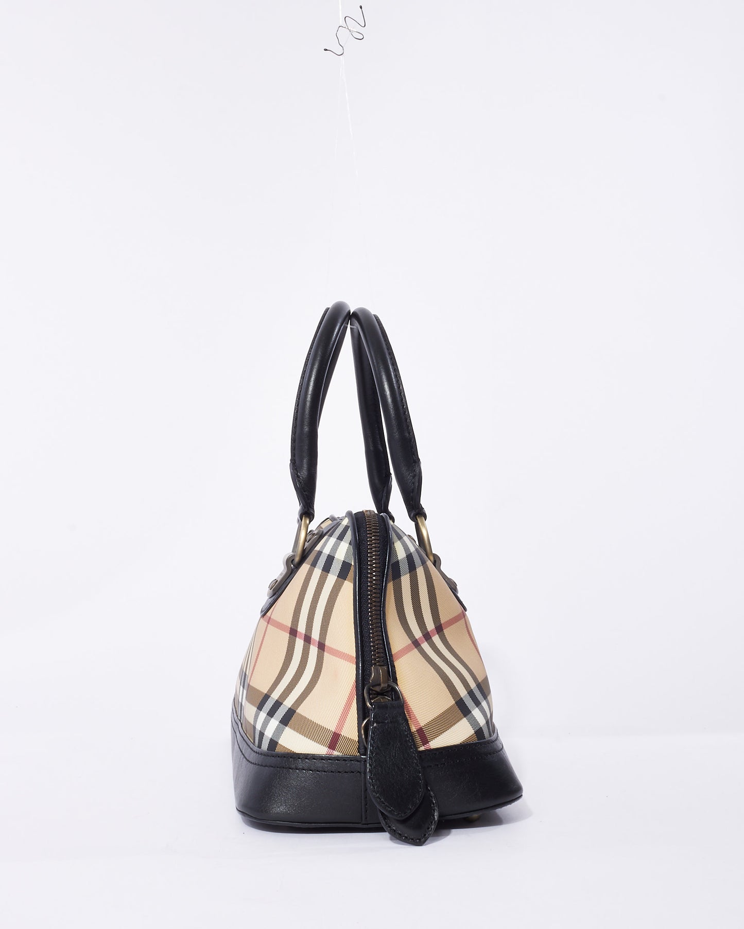 Burberry Vintage Beige Nova Check Canvas Top Handle Bowler Bag