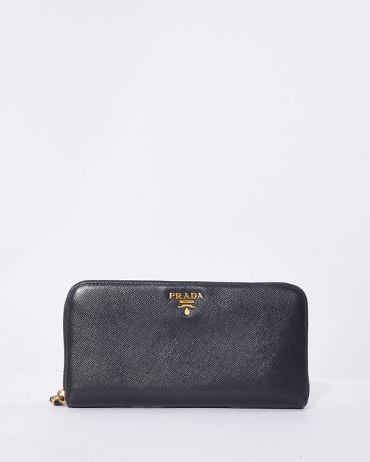 Prada Black Saffiano Leather Long Zip Wallet