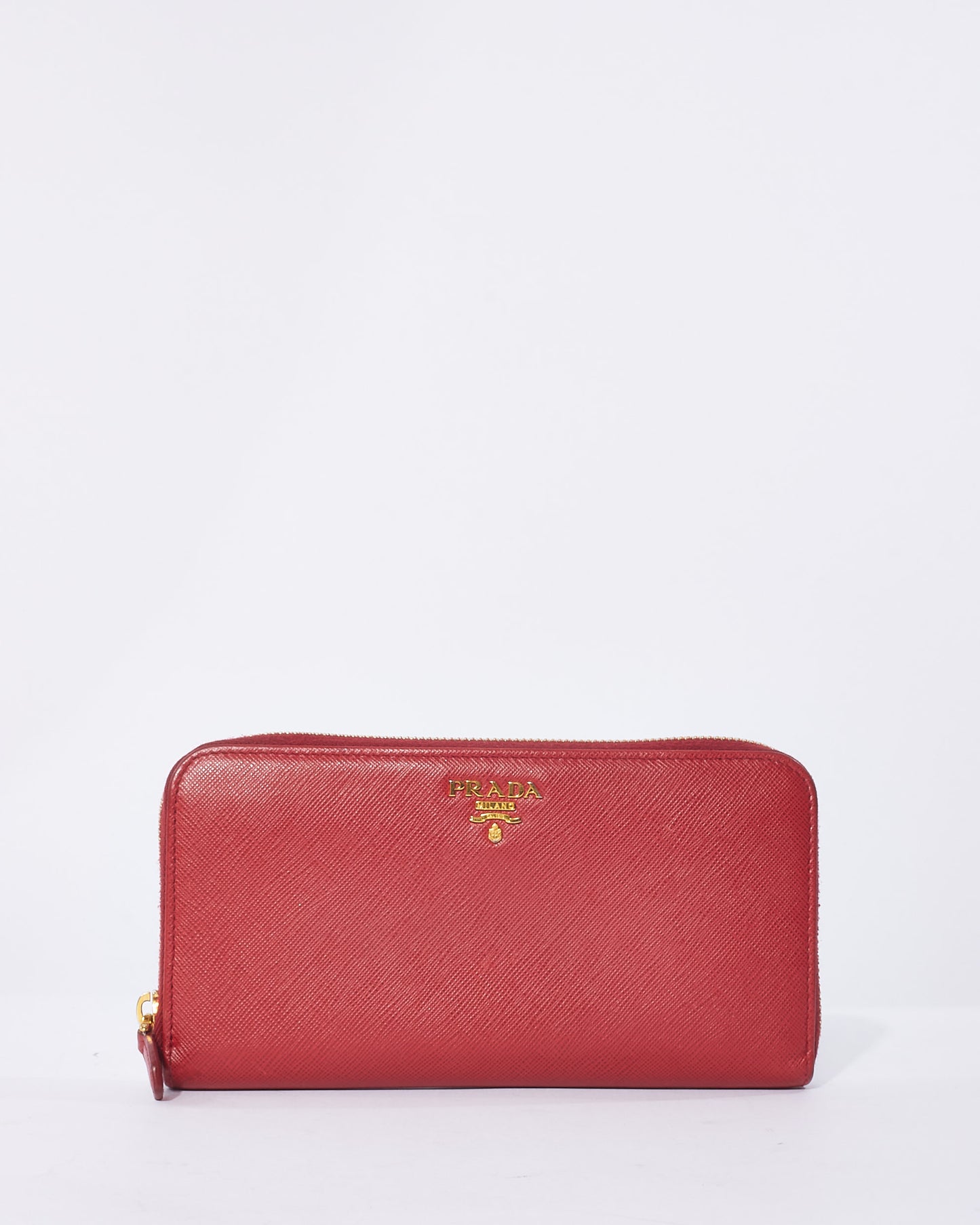 Prada Red Saffiano Leather Long Zip Wallet