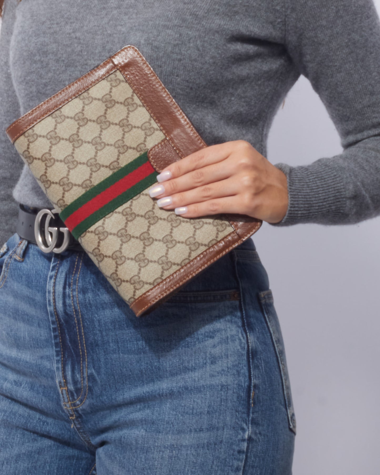 Gucci Vintage GG Monogram Coated Canvas Web Clutch/Pouch