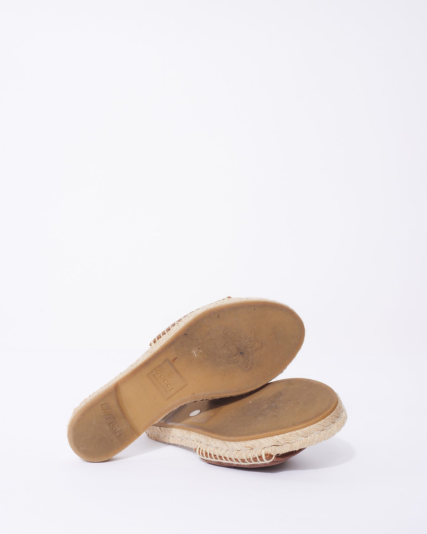 Gucci Brown Leather GG Marmont Espadrille Slide Sandals - 38.5