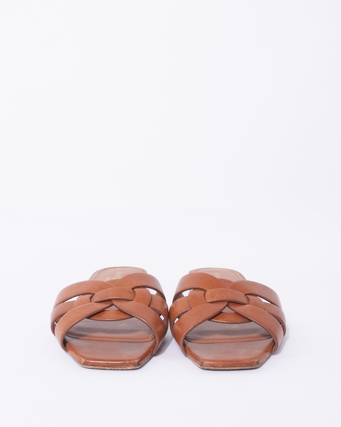 Saint Laurent Brown Leather Tribute Slide Sandals - 38