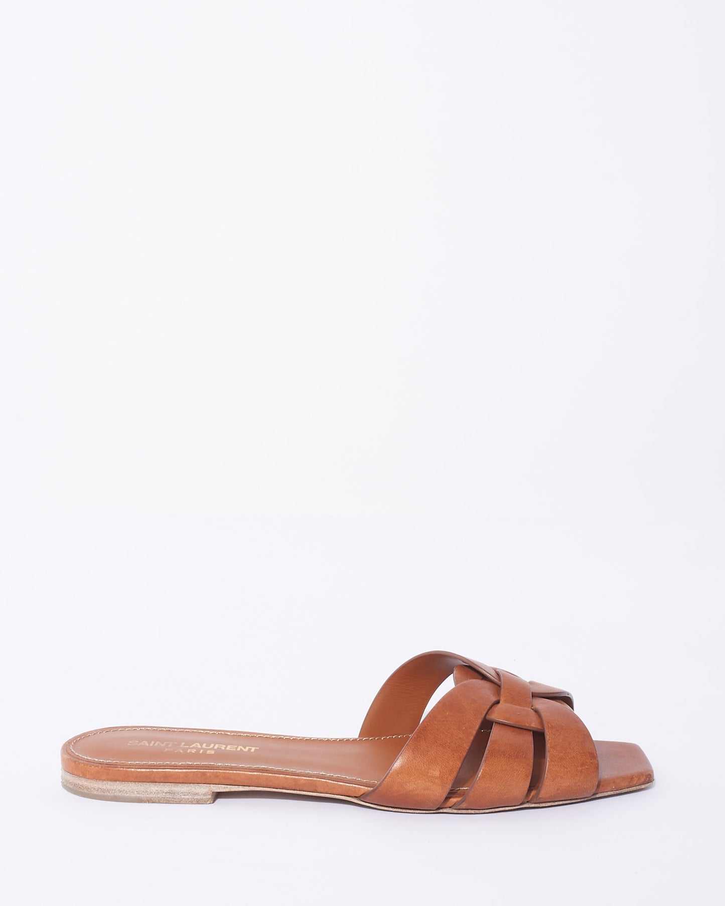 Saint Laurent Brown Leather Tribute Slide Sandals - 38