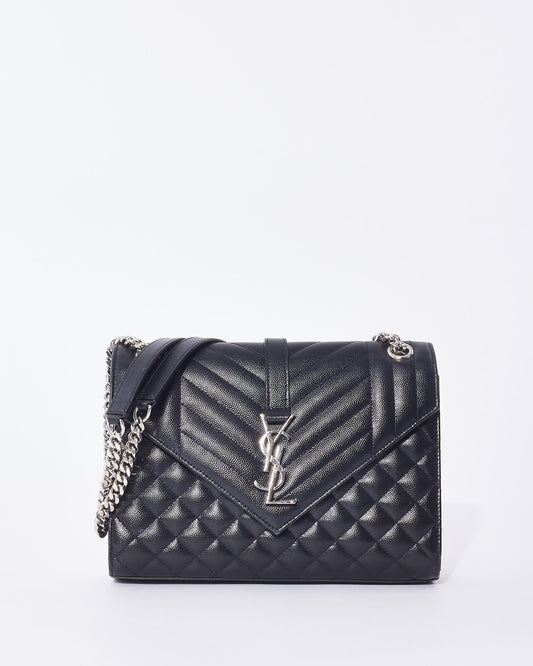 Saint Laurent Black Grain De Poudre Leather Medium Envelope Bag