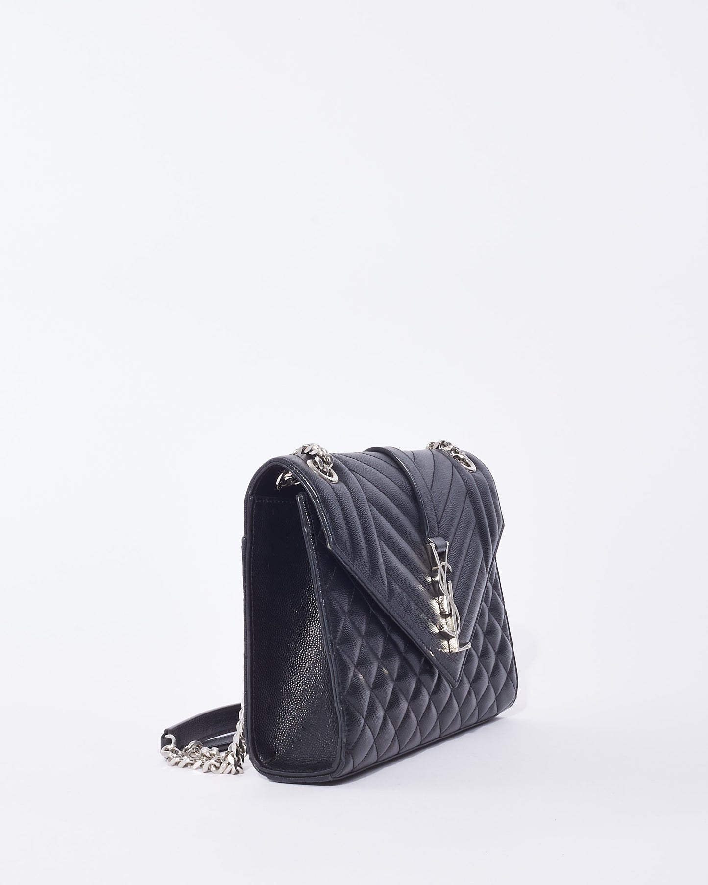 Saint Laurent Black Grain De Poudre Leather Medium Envelope Bag