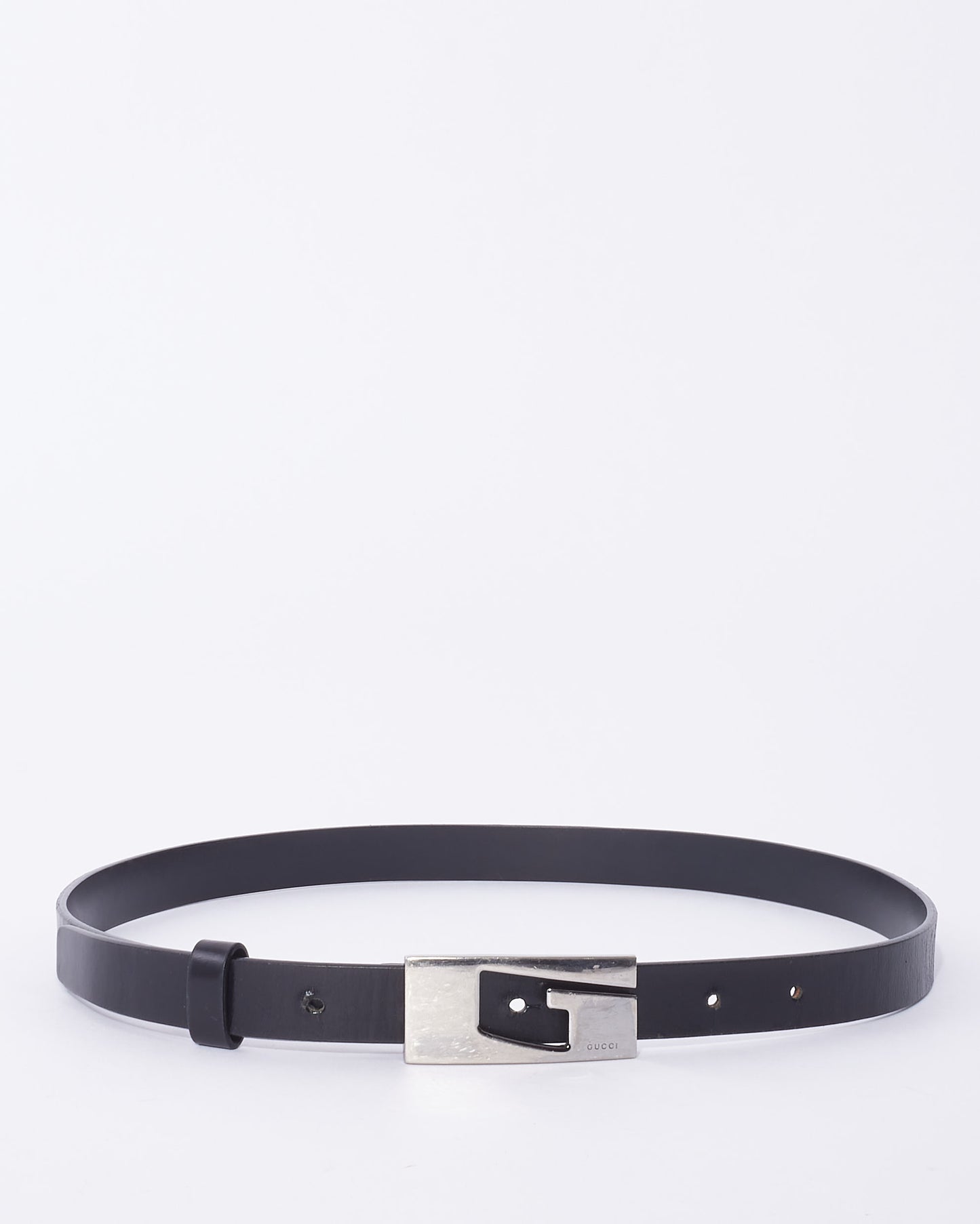 Gucci Vintage Black Leather Asymmetric G Logo Belt - 80/32