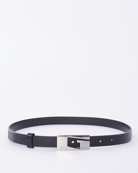 Gucci Vintage Black Leather Asymmetric G Logo Belt - 80/32