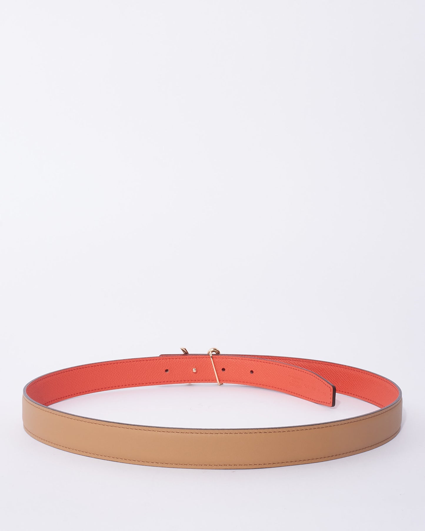 Hermès Tan/Red Leather Reversible 24mm Cursive H Belt w/ RGHW - 80