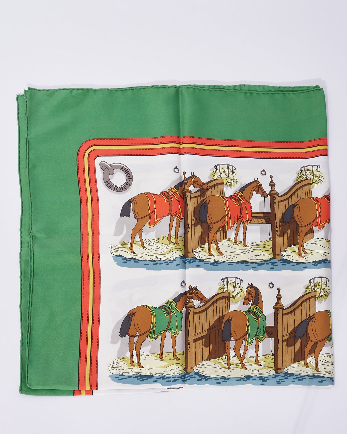 Hermès Green Multi "Ecuries" Silk Scarf