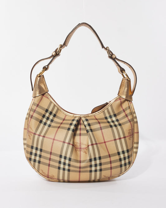 Burberry Beige Haymarket Check Coated Canvas Hobo Shoulder Bag