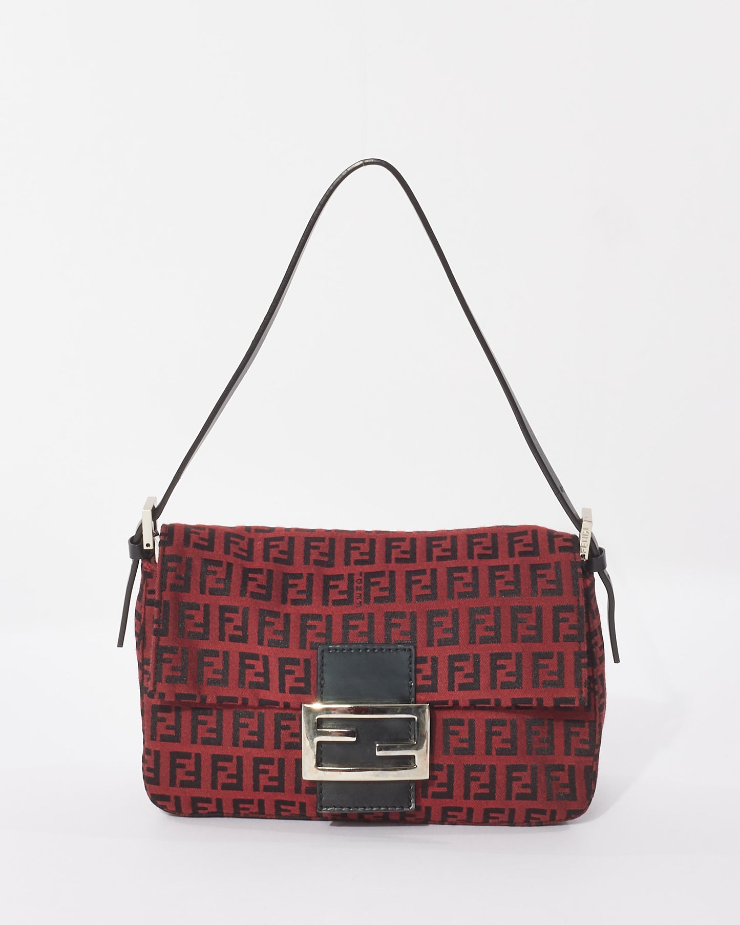 Fendi Vintage Red 
Black Zucchino Mini Mama Baguette Bag