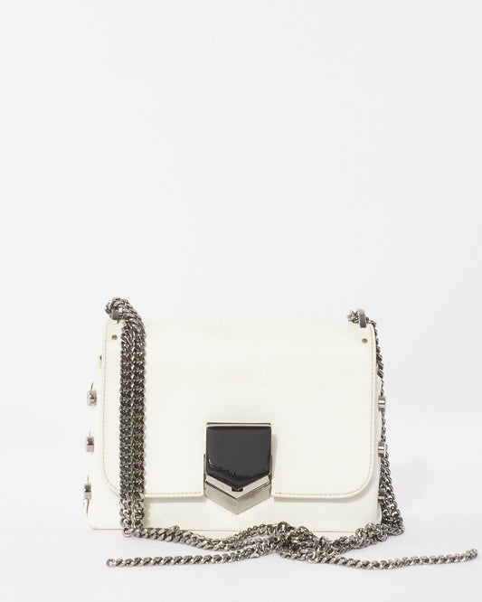 Jimmy Choo White Leather Small Lockett Shoulder Bag