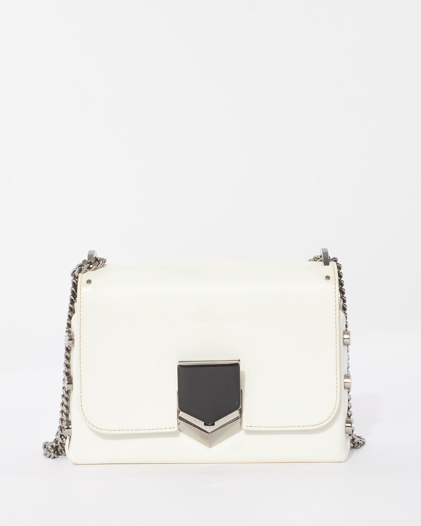 Jimmy Choo White Leather Small Lockett Shoulder Bag