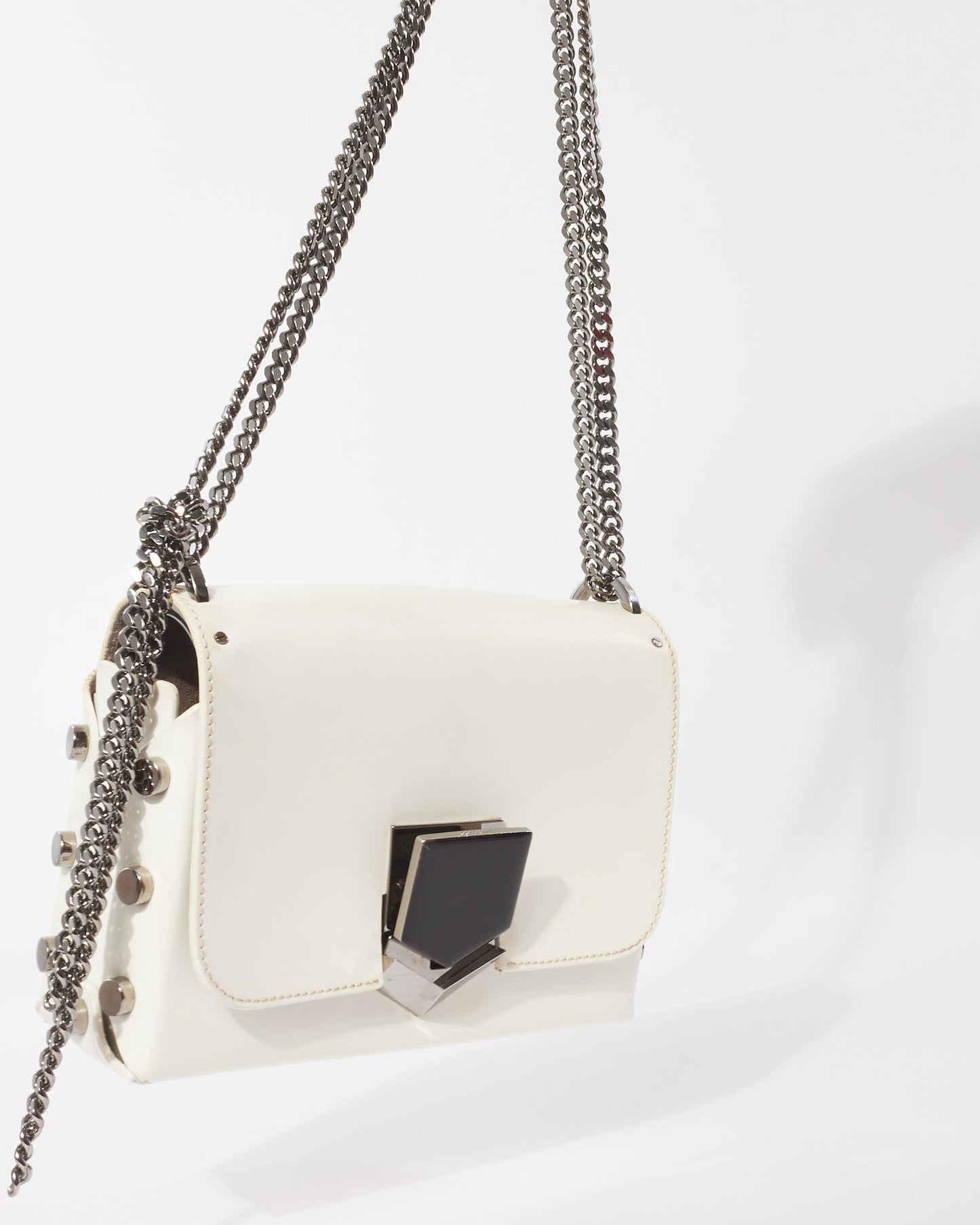 Jimmy Choo White Leather Small Lockett Shoulder Bag